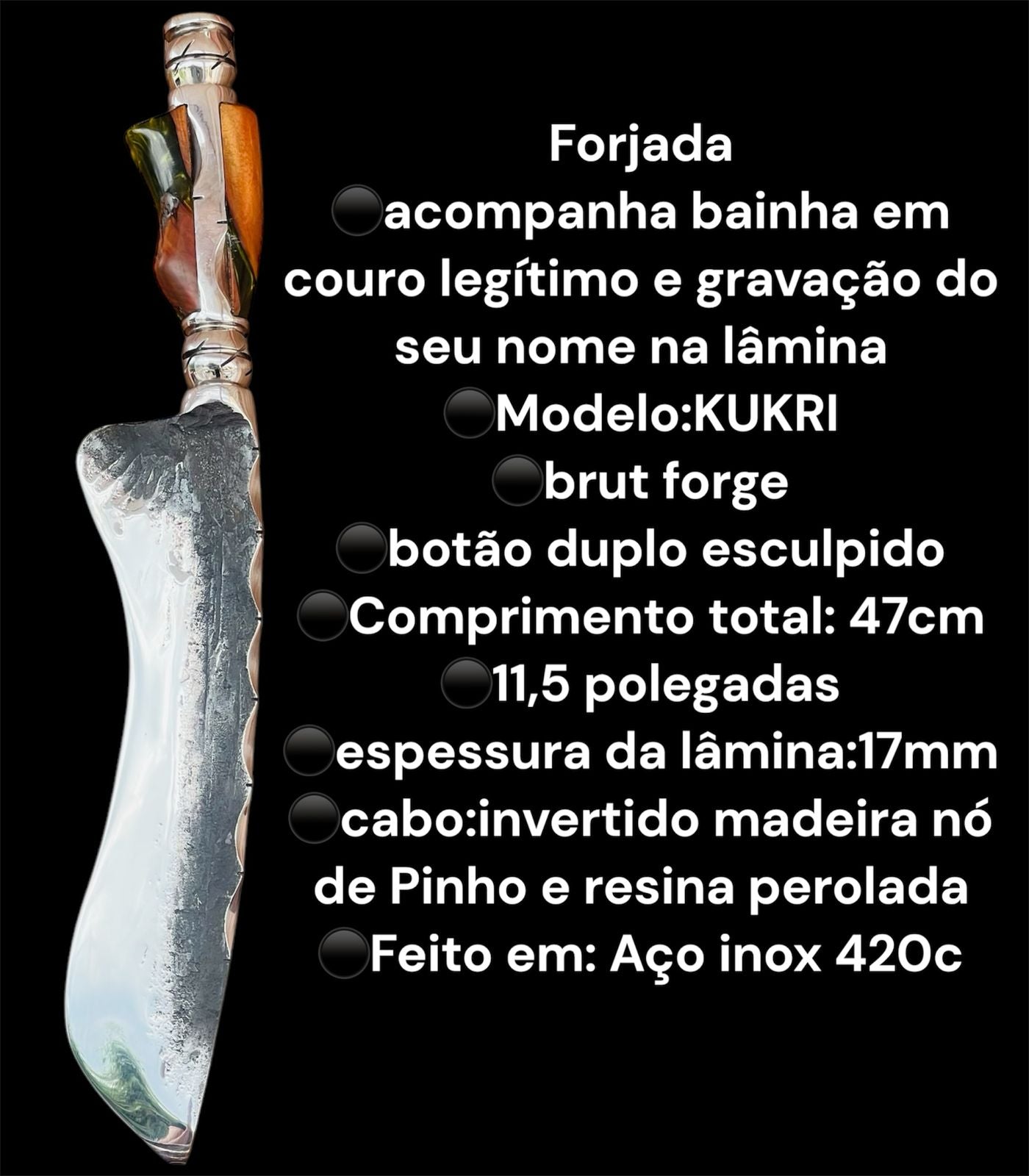 Faca KUKRI artesanal
